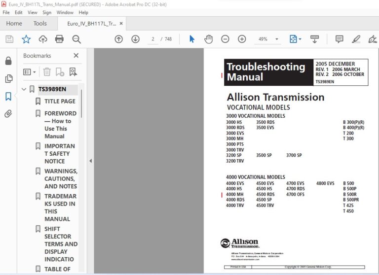 Allison Transmission 3000 & 4000 Product Families Troubleshooting ...