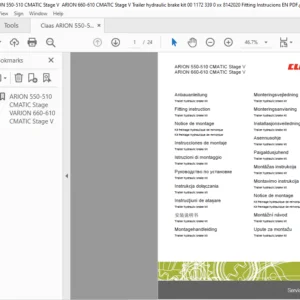 CLAAS ARION 550-510 CMATIC Stage V ARION 660-610 CMATIC Stage V Trailer hydraulic brake kit Fitting instructions Manual_DE_EN_FR_ES_IT_RU_ES