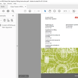 CLAAS ATOS Deutz Fahr Agrotron Supplement to Fitting Instructions Manual- PDF DOWNLOAD