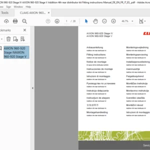 CLAAS AXION 960-920 Stage IV AXION 960-920 Stage V Addition 4th rear distributor kit Fitting instructions Manual_DE_EN_FR_IT_ES_CS_HR