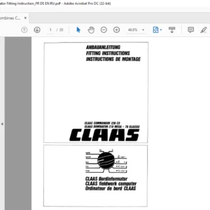 CLAAS COMMANDOR 228 CS CLAAS DOMINATOR 218 MEGA - 78 CLASSIC CLAAS fieldwork computer Fitting Manual_EN_DE_FR- PDF DOWNLOAD