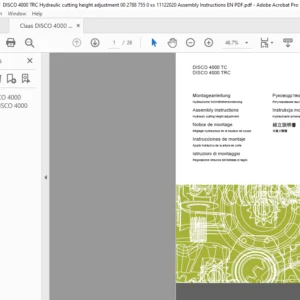 CLAAS DISCO 4000 TC DISCO 4000 TRC Hydraulic cutting height adjustment Assembly instructions Manual_DE_EN_FR_ES_IT
