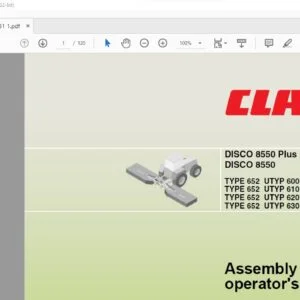 CLAAS DISCO 8550 Plus DISCO 8550 TYPE 652 UTYP 600 GRP A02 ASF 1200 TYPE 652 UTYP 610 GRP A02 ASF 1210 TYPE 652 UTYP 620 GRP A02 ASF 1250 TYPE 652 UTYP 630 GRP A02 ASF 1220 Assembly and operator's manual