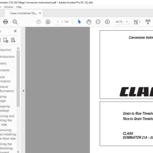 CLAAS DOMINATOR 218 – 202 MEGA Grain to Rice Threshing Rice to Grain Threshing Conversion Instructions Manual - PDF DOWNLOAD