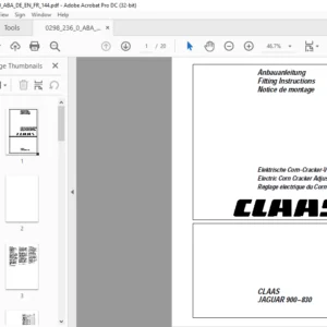 CLAAS JAGUAR 900–830 Electric Corn Cracker Adjustment Fitting Instructions Manual_DE_EN_FR  - PDF DOWNLOAD