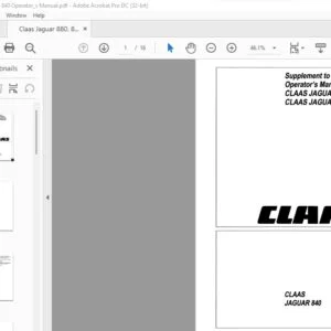 CLAAS JAGUAR840 JAGUAR880 JAGUAR860 Supplement to Operator's Manual - PDF DOWNLOAD