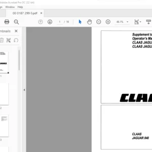CLAAS Jaguar 840 Jaguar 880 Jaguar 860 Supplement to Operator's Manual - PDF DOWNLOAD