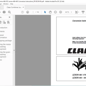 CLAAS LEXION 480 / 470 LEXION 460 – 405 Grain to Maize Corn Cob Mix (CCM) Harvesting Equipment Maize  Corn Cob Mix (CCM) to Grain Harvesting Equipment Conversion Instructions Manual