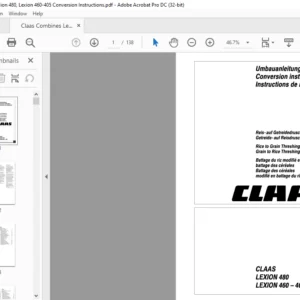 CLAAS LEXION 480 LEXION 460-405 Rice to Grain Threshing Grain to Rice Threshing Conversion Instructions Manual_DE_EN_FR