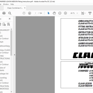 CLAAS LEXION CLAAS MEDION CONSPEED 8-75 FC / 8-75 F 8-70 FC / 8-70 F 6-80 FC / 6-80 F 6-75 FC / 6-75 F 6-70 FC / 6-70 F CLAAS AUTO-CONTOUR FITTING INSTRUCTIONS MANUAL