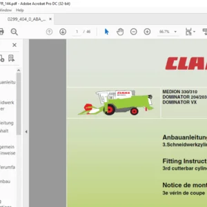 CLAAS MEDION 330/310 DOMINATOR 204/203 MEGA DOMINATOR VX 3rd cutterbar cylinder Fitting Instructions Manual_DE_EN_FR