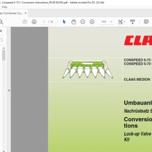 CLAAS MEDION CONSPEED 6-75 C CONSPEED 6-70 C Lock-up Valve Unit Retrofitting Kit Conversion Instructio Manual _EN_DE
