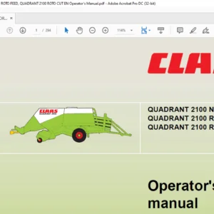 CLAAS QUADRANT 2100 N QUADRANT 2100 ROTO FEED QUADRANT 2100 ROTO CUT Operator's manual - PDF DOWNLOAD