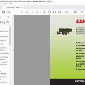 CLAAS QUANTUM 6800 S QUANTUM 5800 S QUANTUM 5700 S QUANTUM 5500 S-18 / QUANTUM 5500 S-16 QUANTUM 5500 S QUANTUM 4700 S QUANTUM 4500 S 3rd shredder drum FITTING INSTRUCTIONS MANUAL