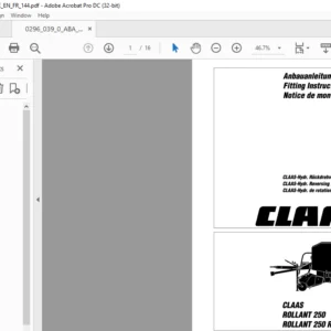 CLAAS ROLLANT250 ROLLANT 250 ROTO CUT CLAAS-Hydr. Reversing Device Fitting instructions Manual_DE_EN_FR - PDF  DOWNLOAD