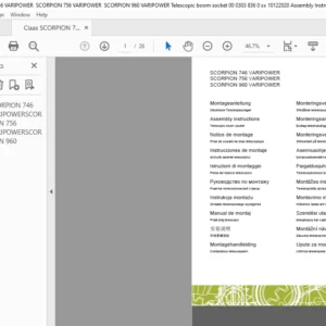 CLAAS SCORPION 746 VARIPOWER SCORPION 756 VARIPOWER SCORPION 960 VARIPOWER Telescopic boom socket Assembly instructions Manual_DE_EN_FR_ES_IT_RU_PL_RO_ZH_NL