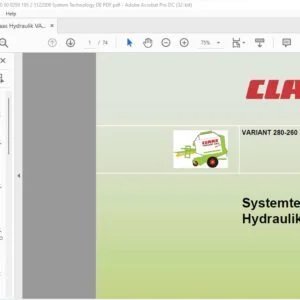 CLAAS VARIANT 280-260 Hydraulik Systemtechnik - PDF DOWNLOAD (GERMAN)