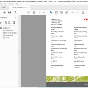 CLAAS VARIANT 450 VARIANT 460465 VARIANT 470 VARIANT 480485 Drawbar Assembly instructions Manual_DE_EN_FR_PL_ES_IT