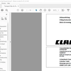 CLAAS VARIO 5.40 / 6.00 / 7.50 M Transport Box for Rape Seed Equipment Fitting Instructions Manual_DE_EN_FR - PDF DOWNLOAD