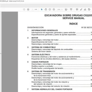 Case CX225SR TIER 3 EXCAVADORA SOBRE ORUGAS SERVICE MANUAL - PDF DOWNLOAD (Spanish)