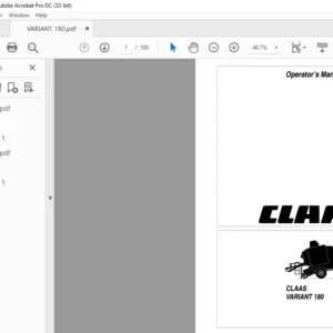 Claas Baler Variant 180 Operator's Manual - PDF DOWNLOAD