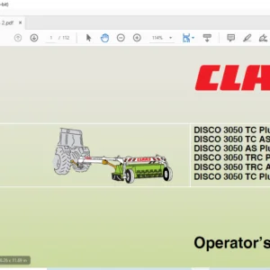 Claas DISCO 3050 TC Plus 3050 TC AS Plus 3050 AS Plus 3050 TRC Plus 3050 TRC AS Plus 3050 TC Plus FLAP GROUPER Operator's Manual