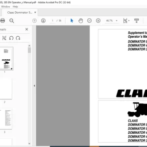 Claas Dominator 58S 48S 38S Supplement to Operator's Manual - PDF DOWNLOAD