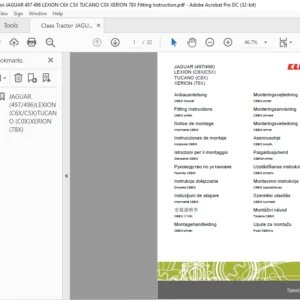 Claas JAGUAR (497496) LEXION (C6XC5X) TUCANO (C0X) XERION (78X)  Fitting Instructions Manual  - PDF DOWNLOAD