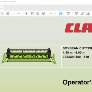 Claas LEXION 580 - 510 Soybean cutterbar 4.50 M - 9.00 M Operator's Manual - PDF DOWNLOAD