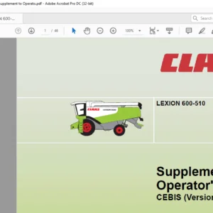 Claas LEXION 600-510 CEBIS (Version 1.4.0) Supplement to Operator’s Manual - PDF DOWNLOAD