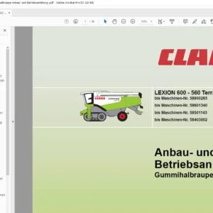 Claas LEXION 600 - 560 Terra-Trac Gummihalbraupe Anbau- und Betriebsanleitung - PDF DOWNLOAD (GERMAN)
