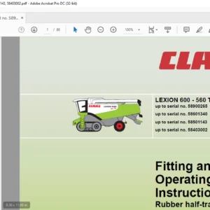 Claas LEXION 600 - 560 Terra-Trac Rubber half-track Fitting and Operating Instructions Manual
