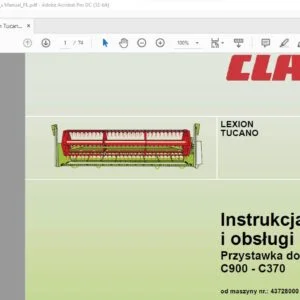 Claas LEXION TUCANO Przystawka do rzepaku C900 - C370 Instrukcja montażu i obsługi Manual -  PDF DOWNLOAD(Polish)