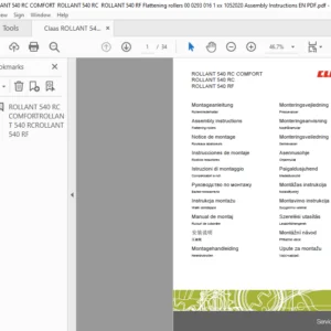 Claas ROLLANT 540 RC COMFORT ROLLANT 540 RC ROLLANT 540 RF Assembly Instruction Manual  - PDF DOWNLOAD