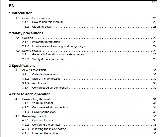Claas TWISTER Air filter cleaning unit Operator’s Manual_FR_EN_DE  - PDF DOWNLOAD - Image 4