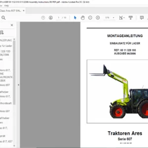 Claas Traktoren Ares 607 Serie EINBAUSATZ FÜR LADER MONTAGEANLEITUNG - PDF DOWNLOAD (German)