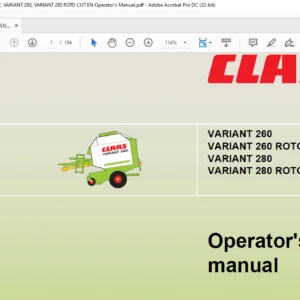 Claas VARIANT 260 VARIANT 260 ROTO CUT VARIANT 280 VARIANT 280 ROTO CUT Operator´s Manual - PDF DOWNLOAD
