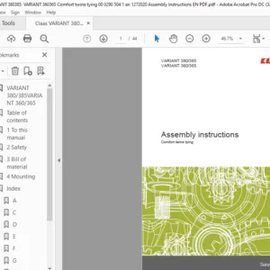 Claas VARIANT 380/385 VARIANT 360/365 Assembly Instruction Manual - PDF DOWNLOAD