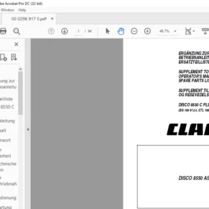 Class DISCO 8550 AS PLUS Supplement To Operator's And Spare Parts List Manual -PDF DOWNLOAD