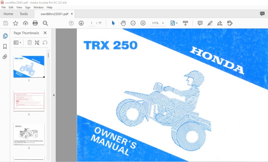 Honda TRX250 OWNER'S MANUAL - PDF DOWNLOAD - HeyDownloads - Manual ...