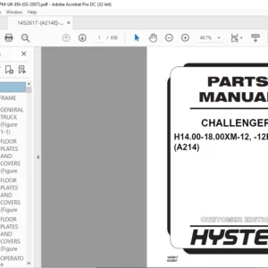 Hyster CHALLENGER H14.00-18.00XM-12 -12EC (A214) Parts Manual - PDF DOWNLOAD