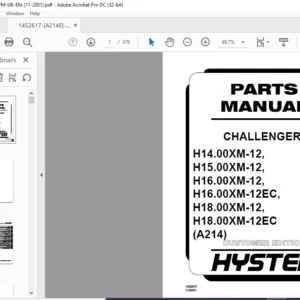 Hyster CHALLENGER H14.00XM-12 H15.00XM-12 H16.00XM-12 H16.00XM-12EC H18.00XM-12 H18.00XM-12EC (A214) Parts Manual - PDF DOWNLOAD