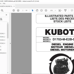 Kubota D1703-M-E2B-SHF-1 Diesel Engine Parts List Manual - PDF DOWNLOAD