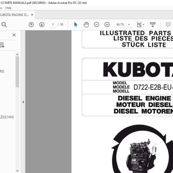 Kubota D722E2BEUY2Schaffer Diesel Engine Parts List Manual PDF