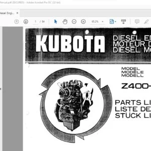 Kubota Z400-BBS-1 Diesel Engine Parts List Manual - PDF DOWNLOAD