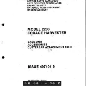 New Holland 2200 Forage Harvester Base Unit Accessories Cutterbar Attachment 919S Service Parts Catalog Manual - PDF DOWNLOAD