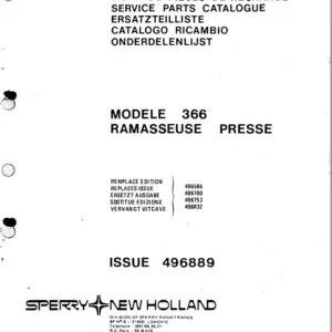 New Holland 366 Ramasseuse Presse Service Parts Catalogue Manual - PDF DOWNLOAD