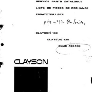 New Holland Clayson 133-135 Service Parts Catalogue Manual - PDF DOWNLOAD