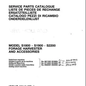 New Holland S1800 S1900 S2200 Forage Harvester & Accessories Service Parts Catalogue Manual - PDF DOWNLOAD