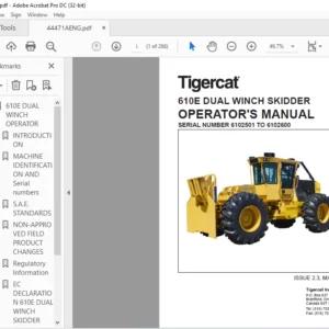 Tigercat 610E DUAL WINCH SKIDDER OPERATOR'S MANUAL SN 6102501 TO 6102600 - PDF DOWNLOAD